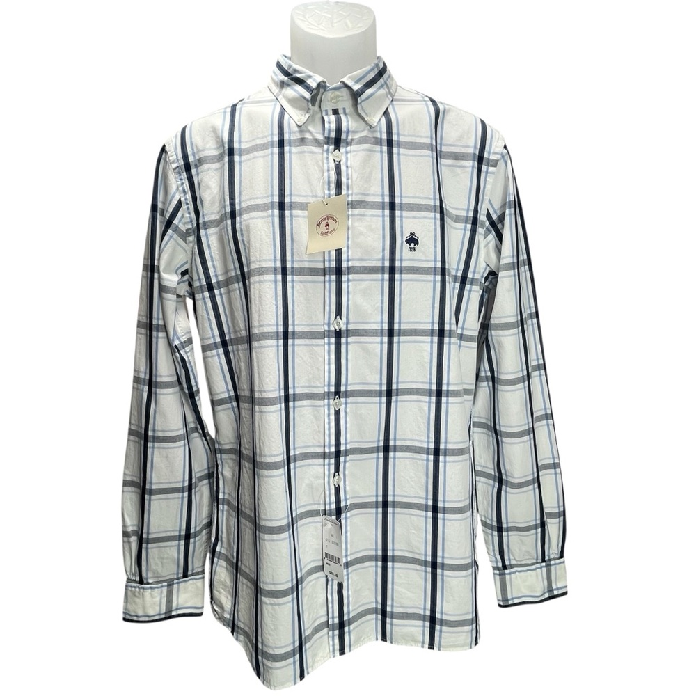 Brooks Brothers Red Fleece Men’s Medium Blue & White Plaid Button Down L/S Shirt